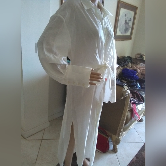 BNWT ZARA WHITE MAXI DRESS SZ. MED UNIQUE DRESS W/ BELT HIGH SLITS BEAUTY - Picture 13 of 14